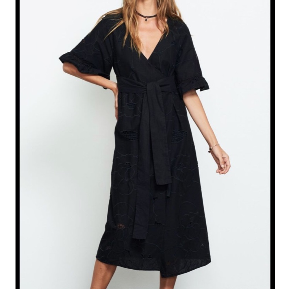 Stevie May Byron bay black nighthawk cutout cotton dress ruffle